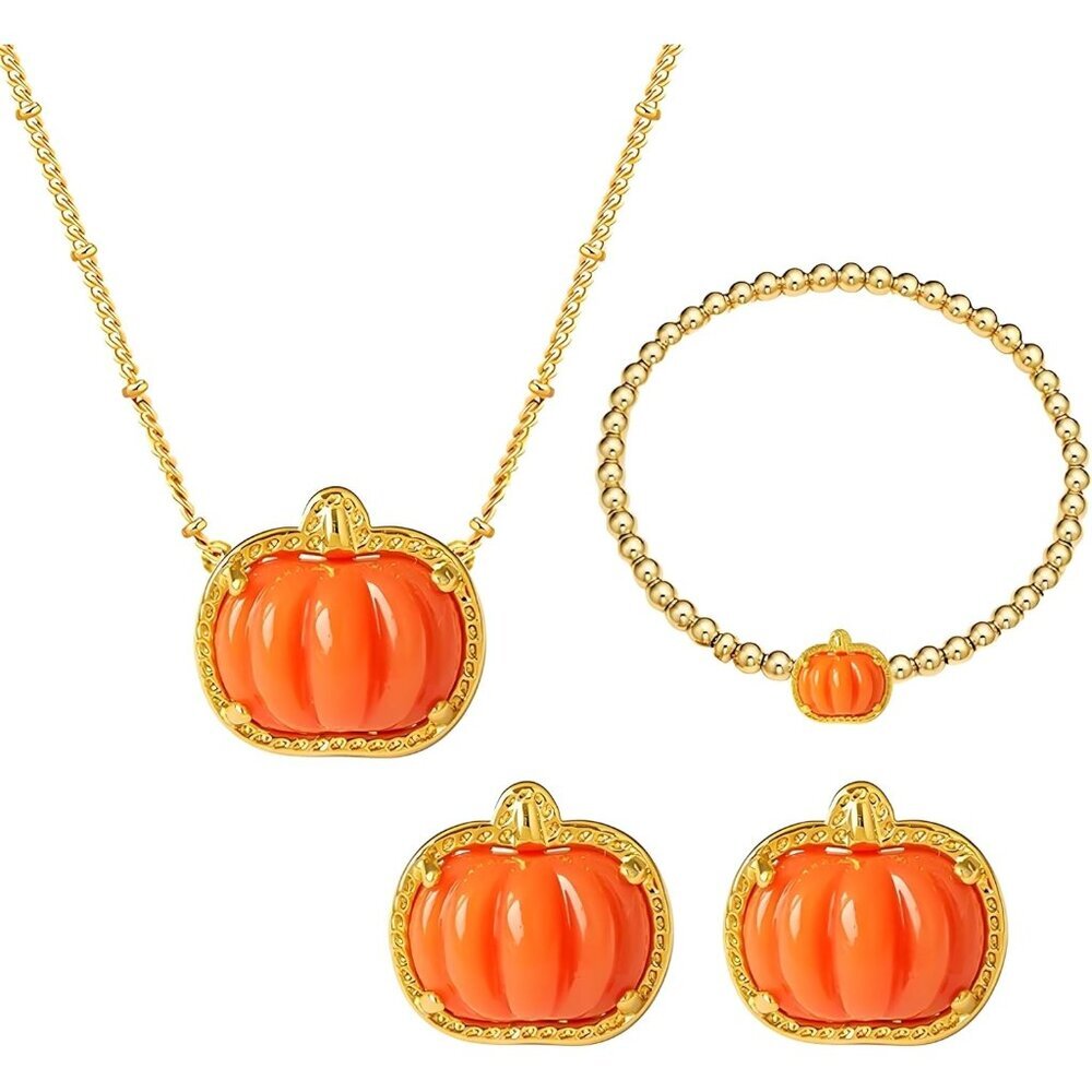 Pumpkin Earrings Necklace Bracelet Sets for Women Fashion Unique Jewelry Hallowe